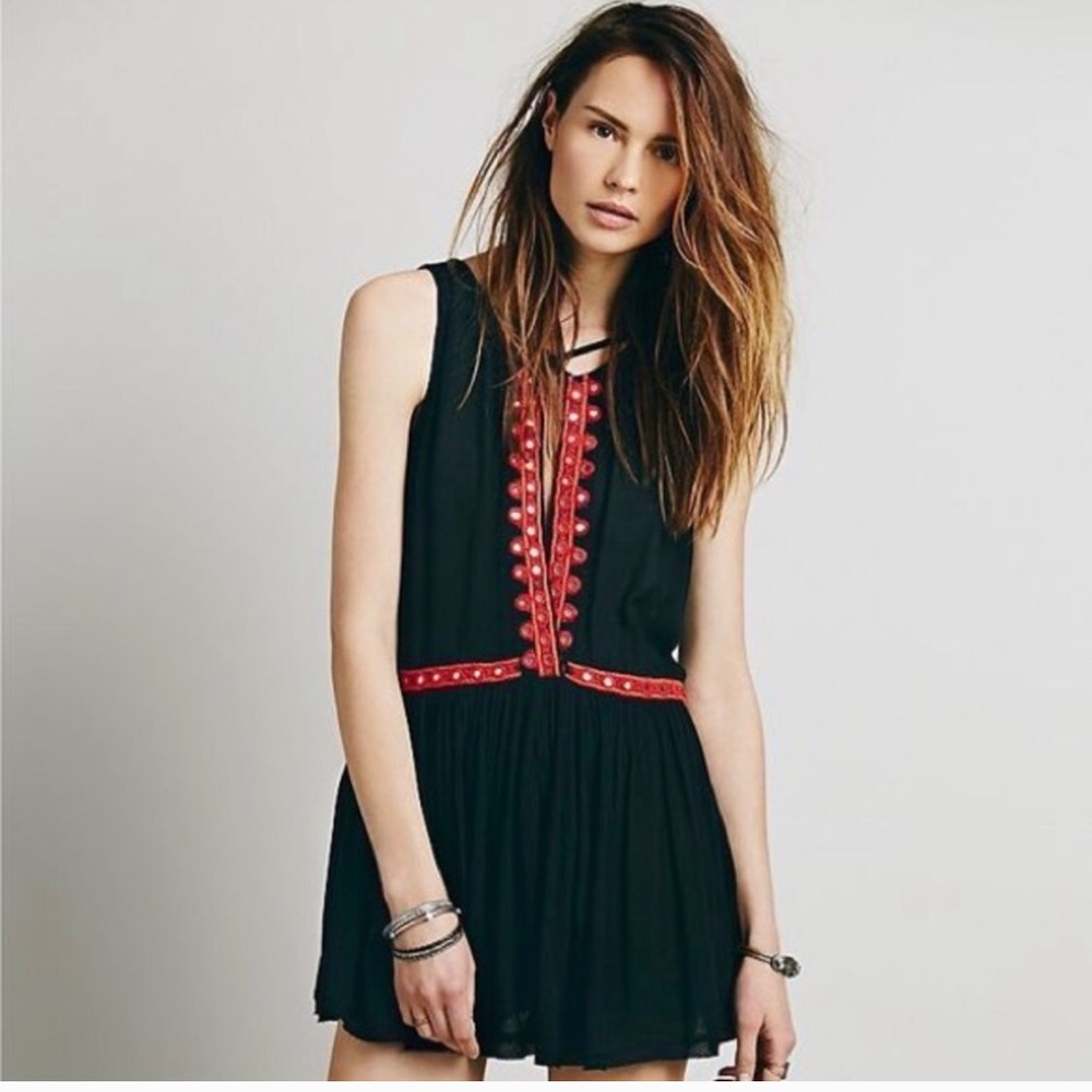 Free People “Free Bird” Swing Romper - Black & Red